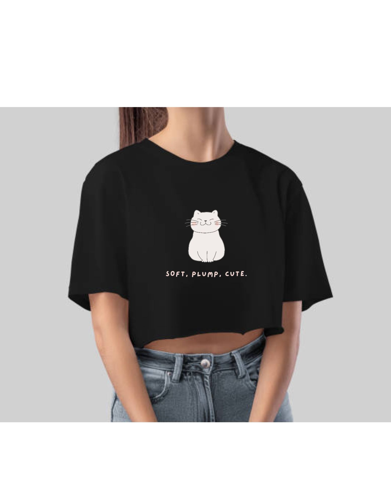Soft-Plump-Cute Cat Black Crop top