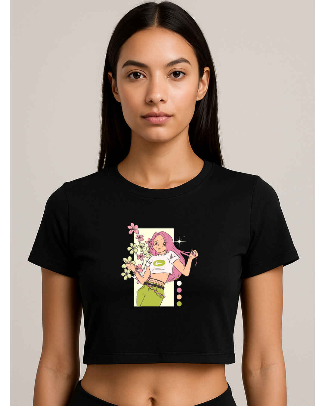 Cute Doll Print Girl's Crop Top