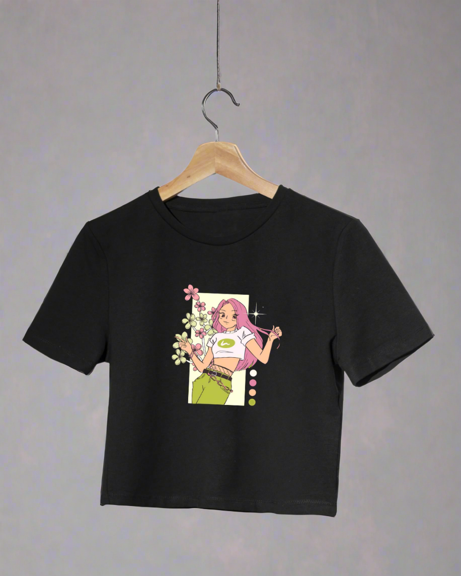 Cute Doll Print Girl's Crop Top